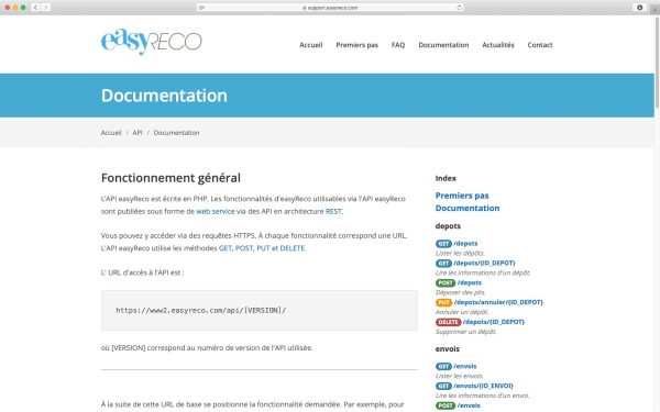 Documentation en ligne de l'API easyReco